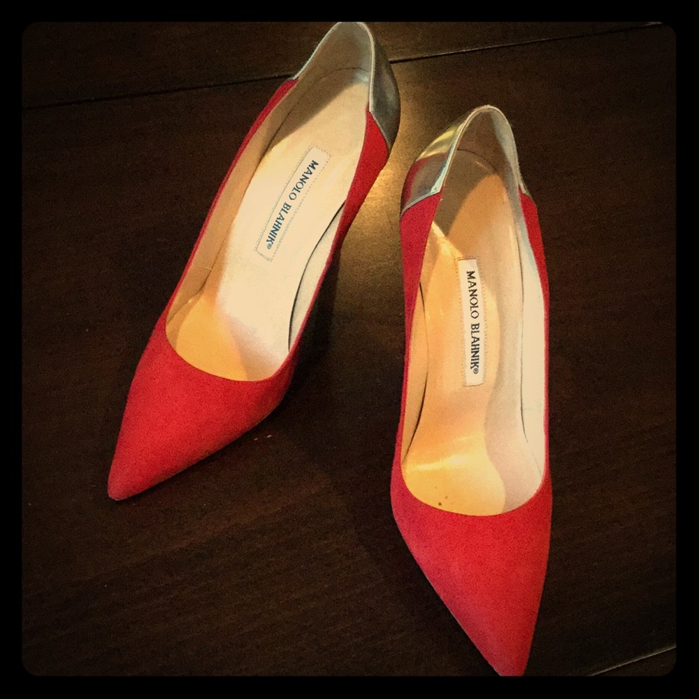 Authentic Manolo Blahnik, red suede heels